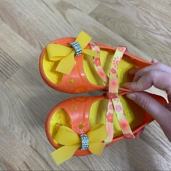 Skechers Bow Accent Flats Orange Yellow Sz 11 Girl - Picture 7 of 7
